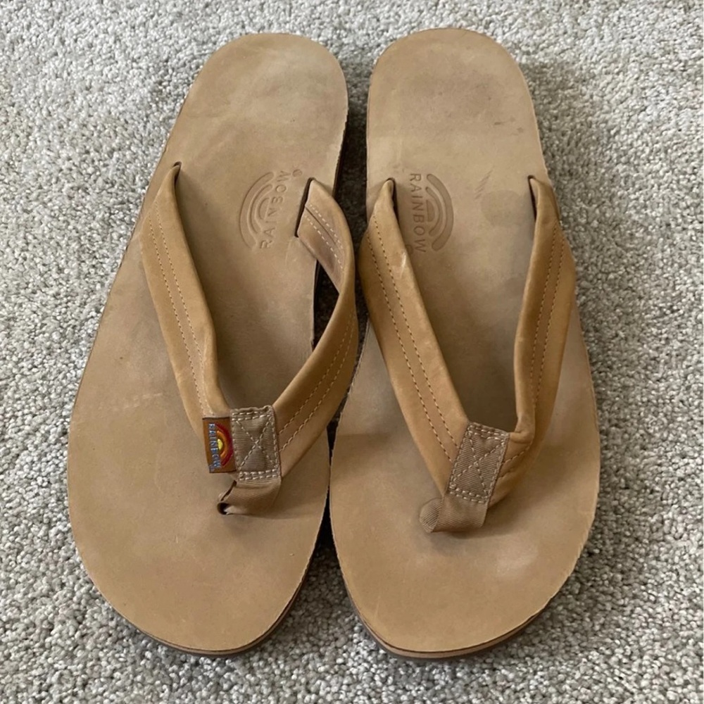 Pair of MENS tan flip flops-RAINBOW